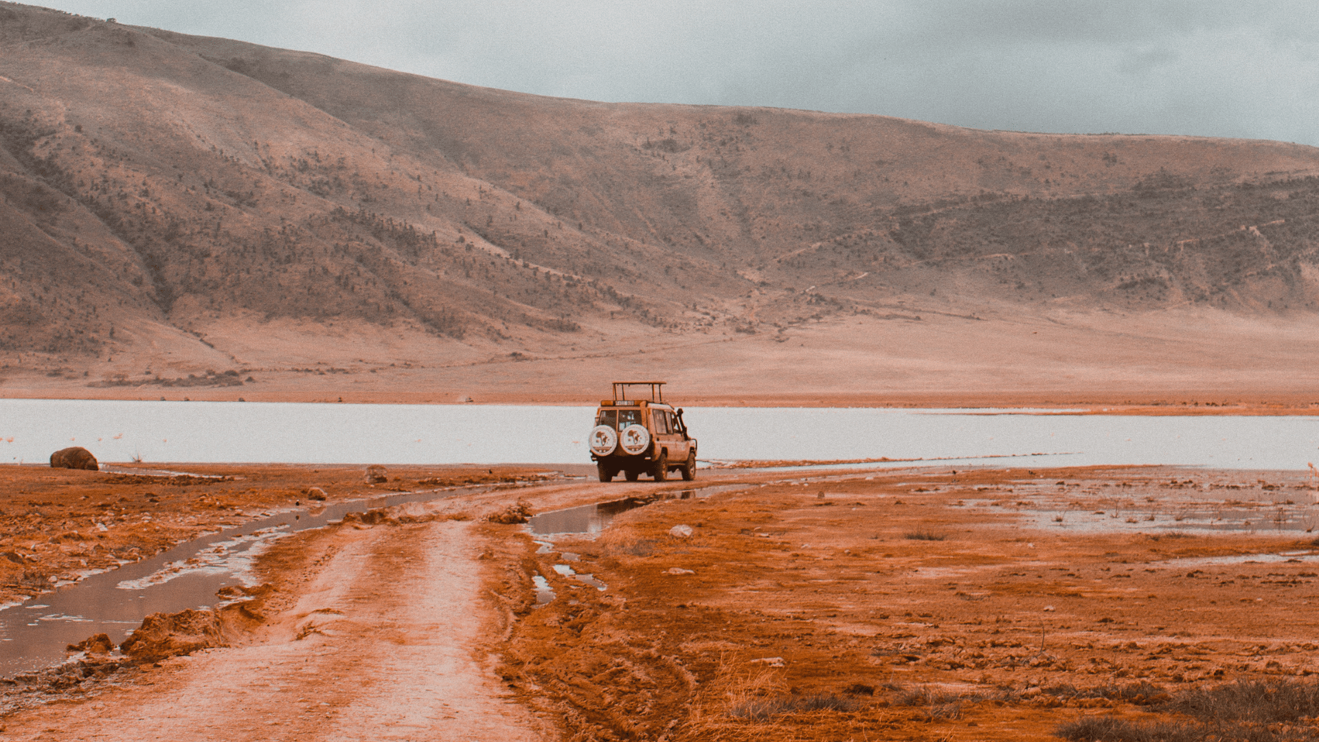 Vehicle driving through Ngorongoro Conservation Area